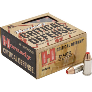 Hornady Critical Defense .32 Auto 60 Grains FTX 25 Rounds