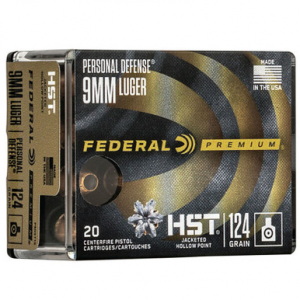 Federal P9HST1S Premium Personal Defense HST 9mm 124 GR HST JHP 20 Rounds