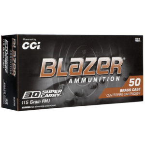  Blazer Brass 30 Super Carry 115 Grain FMJ Flat Nose 50 Rounds Ammo