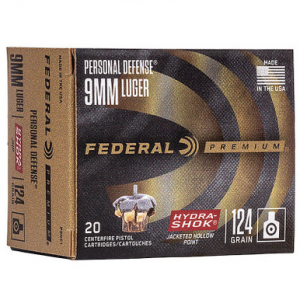 eral P9HS1 Premium Personal Defense 9mm 124 GR Hydra-Shok JHP 20 Rounds Ammo