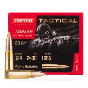 ma Tactical 7.62x39mm 124GR FMJ Brass Cased Centerfire Rifle 20 Rounds Ammo