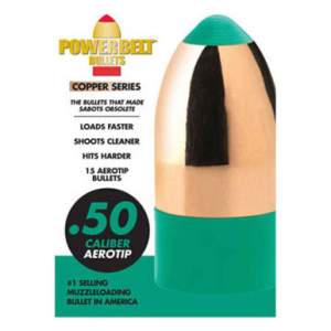 CVA .50 Caliber 245 Grain PowerBelt AeroTip Bullet Copper Plated 15 Pack, AC1589AT