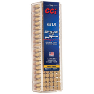 CCI Suppressor Max 22 LR 45 Grain Segmented Hollow Point 970 Fps 100 Rounds  Suppressor Max 22 LR 45 Grain Segmented Hollow Point 970 Fps 100 Rounds Ammo