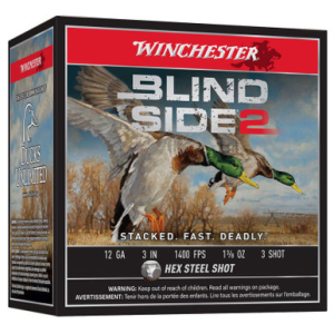 chester Blind Side 2 12 Gauge 3 #3 Steel Shot 1-3/8 Oz Lead Free 25 Rounds Ammo