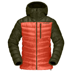 Norrona Lyngen Down 850 Hoody - Women's - Olive Night and Orange Alert - S