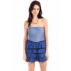 Mystree Chic Ruffled Strapeless Peplum Dress In Denim Blue; Medium