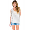 Hem & Thread Striped Lace Fringed Top In Beige; Medium Size M