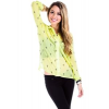 Honey Punch Sheer Cross Print Open Back Blouse In Neon Yellow; Small