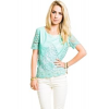 Mustard Seed Faux Leather Collar Lace Top In Sea Green; Medium Size M