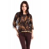 Sweet Claire Sheer Printed Brushstroke Blouse In Black; Small Size S