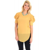 Si Style Sheer Tail Hemmed Tunic With Ruffled Shoulder In Mustard; Large