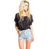 Sugar Lips Rivetted Abstract Print Top In Black And Purple; Large