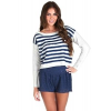 Wow Couture Sparkling Striped Knit Sweater In Ivory And Blue; Small