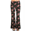 Modish One Rose Print Loose Flared Pants In Black; X-small Size XS