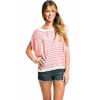 Striped Loose Dolman Sleeve Sweater In Coral And Beige; Small/medium