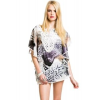 Love Stitch Animal Print Sheer Embroidered Sheer Tunic In White; Small