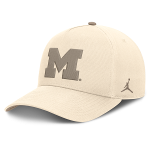 Jordan Men's Michigan Natural Rise Jordan Brand Dri-FIT College A-Frame Adjustable Hat in Brown | JCB20DTUMWN-M4T - $38.00 at Nike