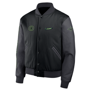 Nike Oregon Origin of Speed Nike Men's College Full-Snap Varsity Jacket in Black | 05AI166NUON-J2L - $900.00 at Nike
