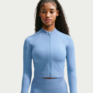 Nike Women's Nike Pro Seamless Full-Zip Training Top in Blue | IO4466-486 - $75.00 at Nike