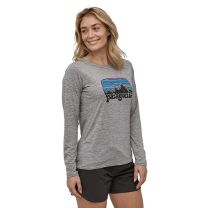 Patagonia Patagonia Women's Capilene Cool Daily Graphic Long Sleeve Shirt in 73 Skyline Rock Melon X Dye - $45.83 at Sun & Ski Sports