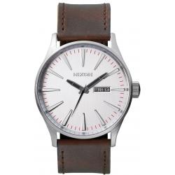 Nixon Sentry Leather Watch - Silver / Brown