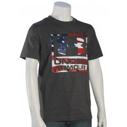 Under Armour Boy's Big Flag Logo T-Shirt - Charcoal Medium Heather / Flag - XL