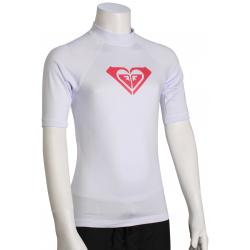 Roxy Girl's Whole Hearted SS Rash Guard - White / Pink - M