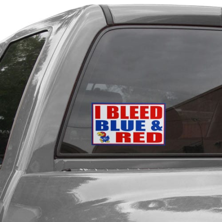 kansas jayhawks 6'' x 12'' i bleed blue & red car decal Kansas Jayhawks 6'' x 12'' I Bleed Blue & Red Car Decal