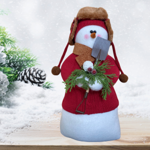 Image of Memories of Elaine - Red Sweater with Shovel, Greens and Plaid Hat with Earflaps