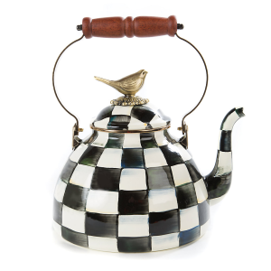 Image of MacKenzie-Childs - Courtly Check Enamel 3 Qt. Tea Kettle with Bird