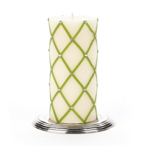 Image of MacKenzie-Childs - Fishnet & Rhinestone Pillar Candle - 6" - Green