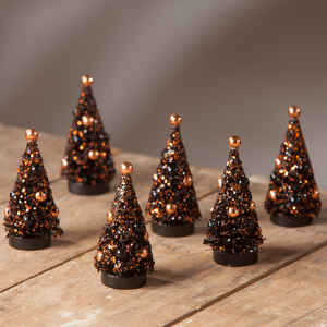 Image of Bethany Lowe - Magic Halloween Glitter Mini Trees - Set of 6