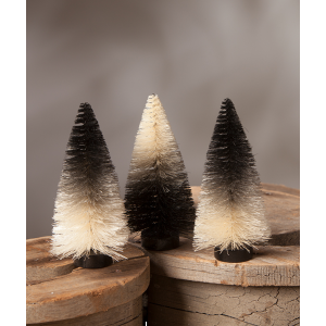 Image of Bethany Lowe - Black and White Ombre Mini Bottle Brush Trees, Set of 3