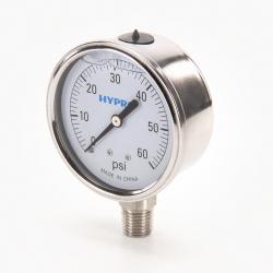 Hypro Stainless GG Series Gauge; 1/4" LM Stem; 2 1/2" Dial, 0-60PSI