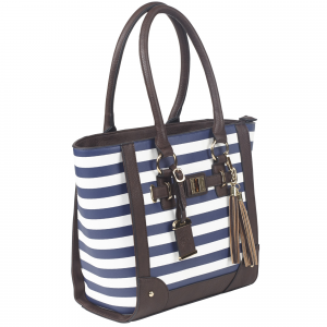 Bulldog Cases Tote Purse With Holster Fits Most Small Semi Auto Handguns - Navy Stripe