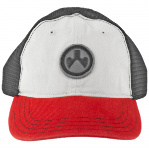 Magpul Icon Patch Garment Washed Trucker Hat - Stone / Black / Red