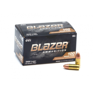 CCI Blazer Brass 9mm Luger Ammo 115gr FMJ 100 Rounds