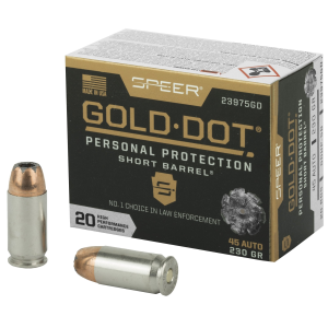 Speer Gold Dot Personal Protection Short Barrel .45 ACP Ammo 230gr Hollow-Point 20-Round Box er Gold Dot Personal Protection Short Barrel .45 ACP 230gr Hollow-Point 20-Round Box Ammo