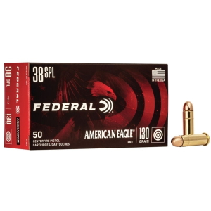 Federal American Eagle .38 Special Ammo 130gr FMJ 50 Rounds eral American Eagle .38 Special 130gr FMJ 50 Rounds Ammo