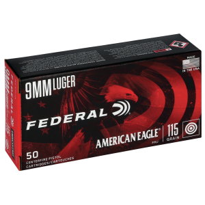 Federal American Eagle 9mm Ammo 115gr FMJ 50 Rounds eral American Eagle 9mm 115gr FMJ 50 Rounds Ammo