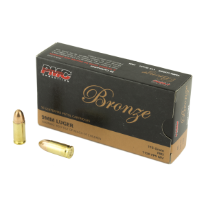 PMC Bronze 9mm Ammo 115gr FMJ 50 Rounds Bronze 9mm 115gr FMJ 50 Rounds Ammo