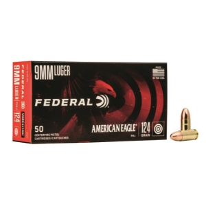 Federal American Eagle 9mm Luger Ammo 124gr FMJ 50 Rounds eral American Eagle 9mm Luger 124gr FMJ 50 Rounds Ammo