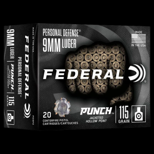 Federal Personal Defense Punch 9mm Luger Ammo 115gr JHP 20 Rounds eral Personal Defense Punch 9mm Luger 115gr JHP 20 Rounds Ammo