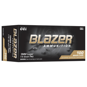 CCI Blazer Brass 9mm Luger Ammo 115gr FMJ 100 Rounds - Trayed - GunMag Warehouse