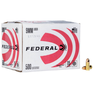 Federal Champion 9mm Luger Ammo 115gr FMJ 500 Rounds eral Champion 9mm Luger 115gr FMJ 500 Rounds Ammo