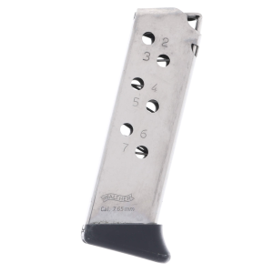 ther PPK .32 ACP 7-Round Nickel Magazine W/ Finger Rest Ammo
