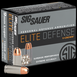 Sig Sauer Elite V-Crown 9mm Luger Ammo 115gr JHP 20 Rounds Sauer Elite V-Crown 9mm Luger 115gr JHP 20 Rounds Ammo