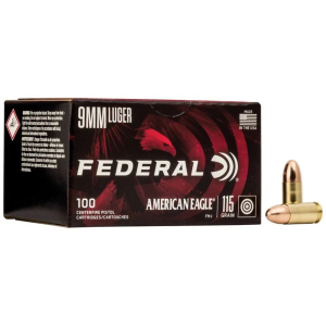 Federal American Eagle 9mm Luger Ammo 115gr FMJ 100 Rounds eral American Eagle 9mm Luger 115gr FMJ 100 Rounds Ammo