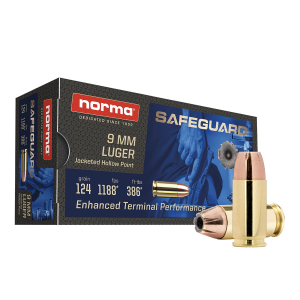 Norma Safeguard 9mm Luger Ammo 124gr JHP 50 Rounds ma Safeguard 9mm Luger 124gr JHP 50 Rounds Ammo