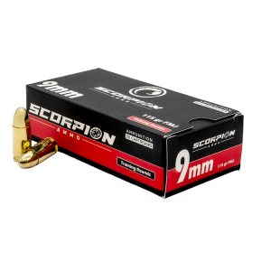 Scorpion Ammo Training 9mm Luger Ammo 115gr FMJ 50 Rounds rpion Training 9mm Luger 115gr FMJ 50 Rounds Ammo